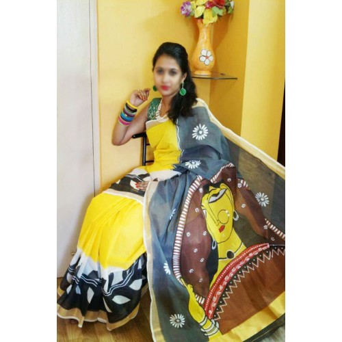 Traditional Theme Handpainted Kasavu Saree